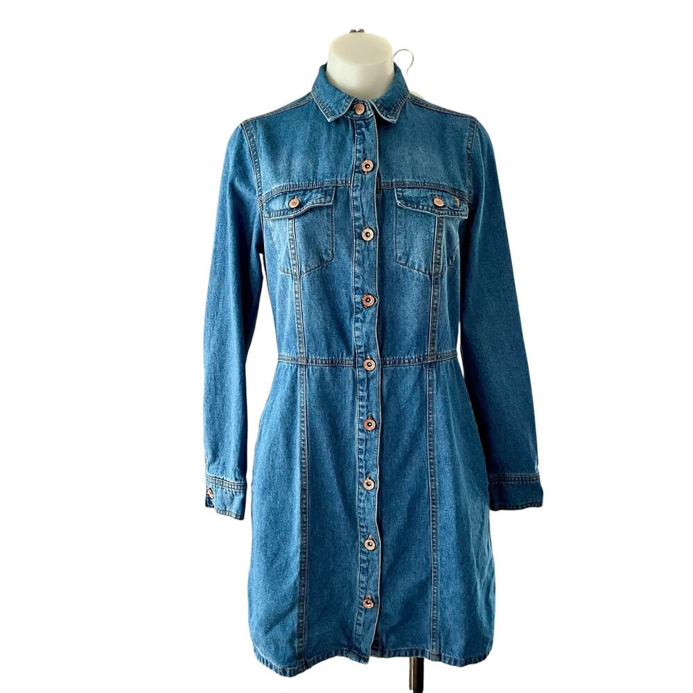 FRYE Blue Denim Button-Up Mini Dress: Y2K, Modern